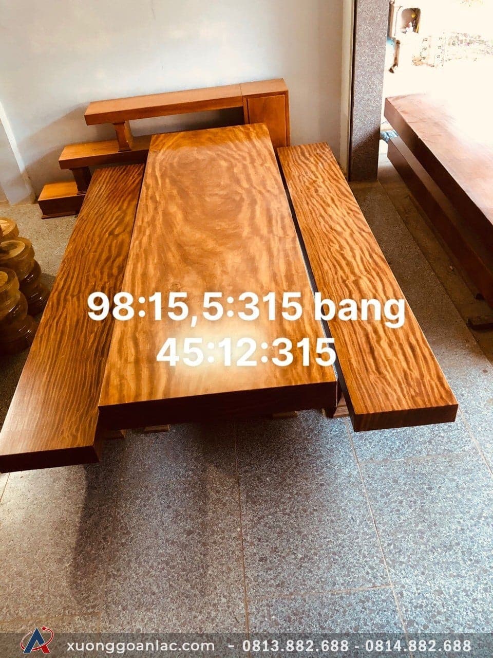Bộ bàn ghế K3 nguyên khối gỗ cẩm hồng vân cực đỉnh (Anh Tiến, Phú Thọ) 11 bàn ghế ăn nguyên khối