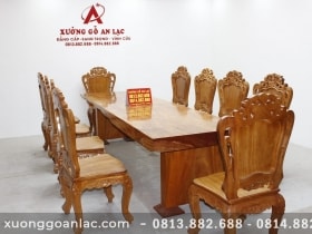 Bàn nguyên khối gỗ nu gõ vs 10 ghế louis hoa lá tây (1)