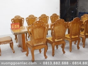 Bàn nguyên khối gỗ nu gõ 3m05 với 10 ghế hoa lá tây đục tay cực vip 18 Ban nguyen khoi go nu go vs 10 ghe louis hoa la tay 23 scaled