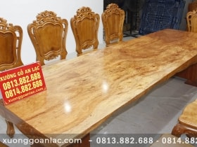 Bàn nguyên khối gỗ nu gõ 3m05 với 10 ghế hoa lá tây đục tay cực vip 19 Ban nguyen khoi go nu go vs 10 ghe louis hoa la tay 24 scaled