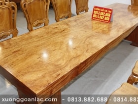 Bàn nguyên khối gỗ nu gõ 3m05 với 10 ghế hoa lá tây đục tay cực vip 15 Ban nguyen khoi go nu go vs 10 ghe louis hoa la tay 8 scaled