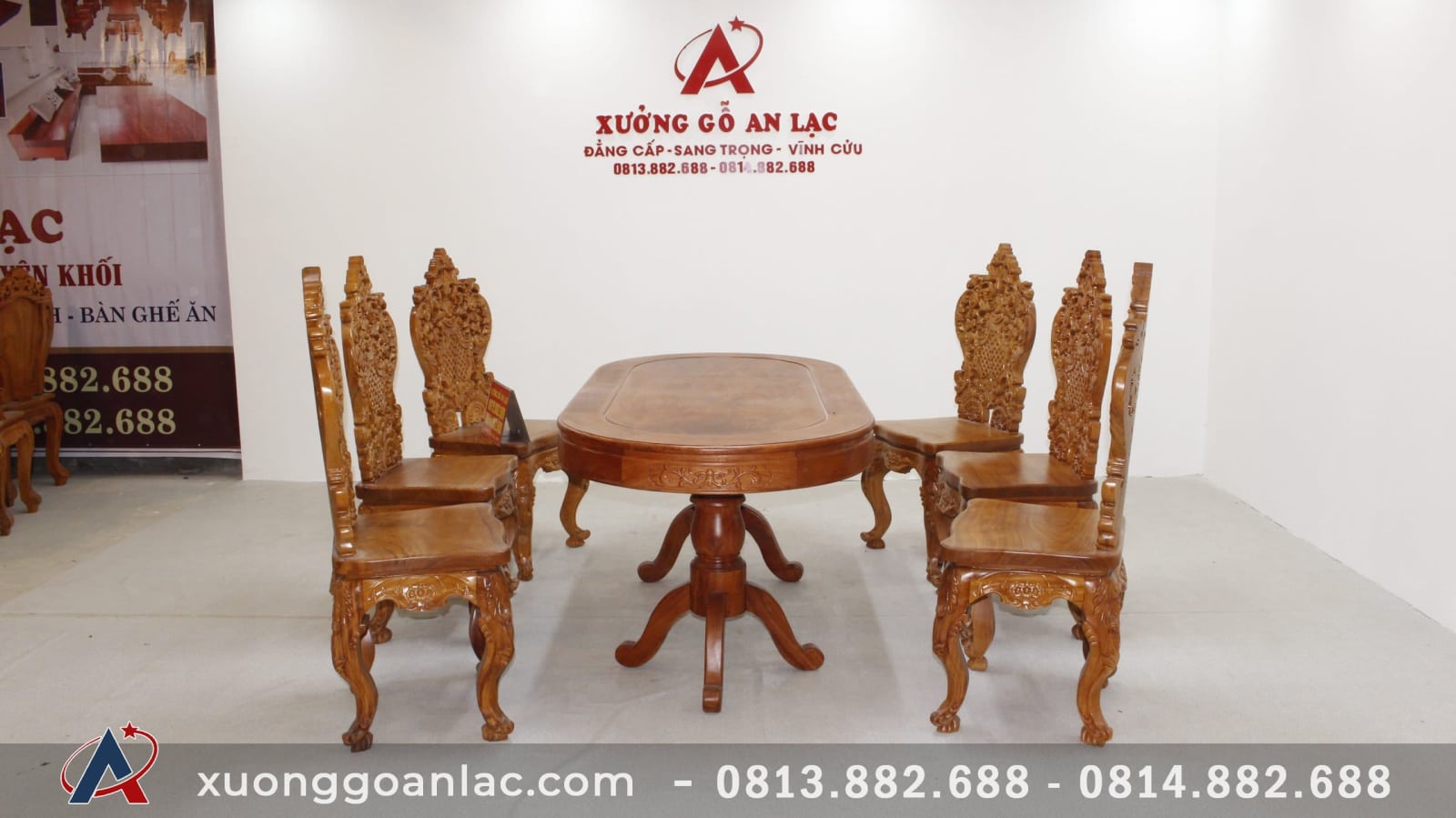 Ghế ăn louis hoàng gia tựa cong đục thủ công tinh xảo 34 bàn bầu dục 6 ghế louis