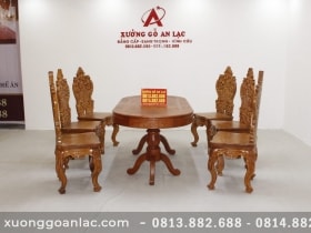 Bộ bàn ăn khuôn tranh bầu dục 6 ghế louis tựa cong gỗ hương đá cao cấp (Anh Tuấn, Hưng Yên) 18 Bo ban an huong da louis hoang gia tua cong 13 scaled