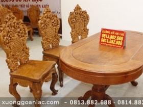Bộ bàn ăn khuôn tranh bầu dục 6 ghế louis tựa cong gỗ hương đá cao cấp (Anh Tuấn, Hưng Yên) 21 bàn ăn bầu dục gỗ hương