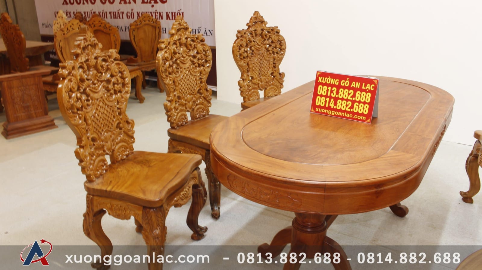 Bộ bàn ăn khuôn tranh bầu dục 6 ghế louis tựa cong gỗ hương đá cao cấp (Anh Tuấn, Hưng Yên) 11 bàn ăn bầu dục gỗ hương