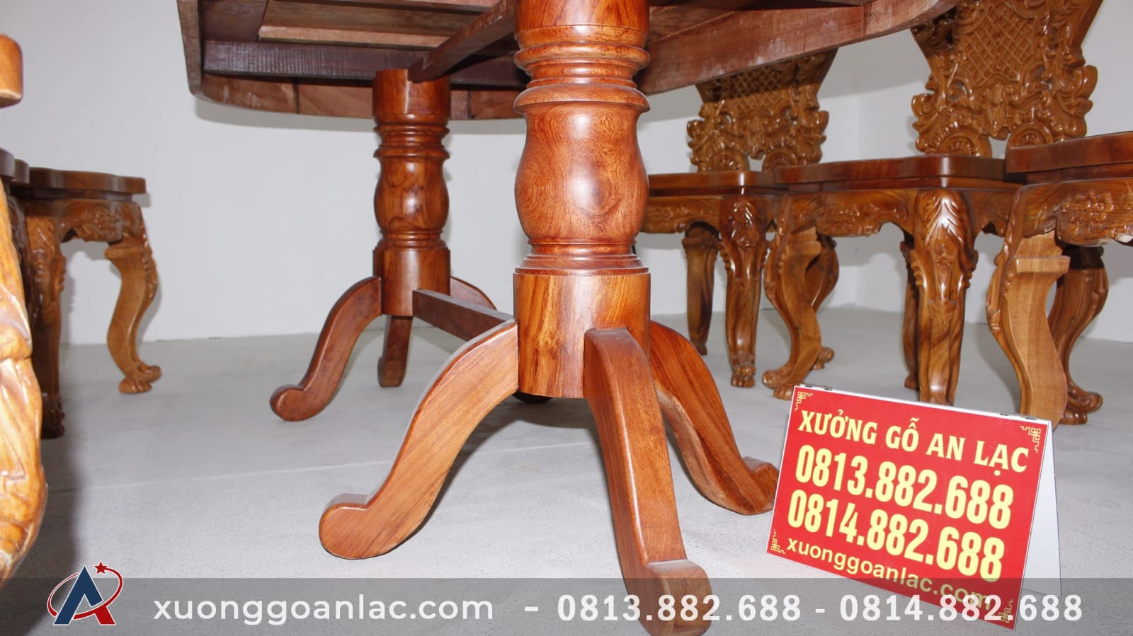 Bộ bàn ăn khuôn tranh bầu dục 6 ghế louis tựa cong gỗ hương đá cao cấp (Anh Tuấn, Hưng Yên) 9 bàn ăn chân trụ đôi