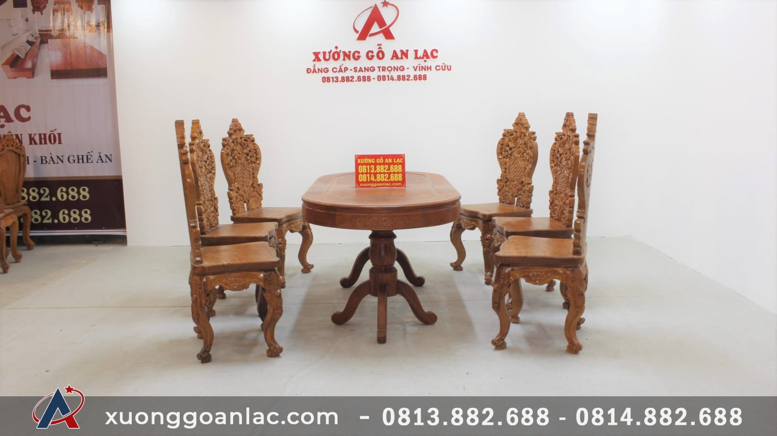 Bộ bàn ăn khuôn tranh bầu dục 6 ghế louis tựa cong gỗ hương đá cao cấp (Anh Tuấn, Hưng Yên) 22 bàn ăn bầu dục gỗ hương