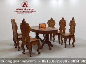 Bộ bàn ăn khuôn tranh bầu dục 6 ghế louis tựa cong gỗ hương đá cao cấp (Anh Tuấn, Hưng Yên) 12 Bo ban an huong da louis hoang gia tua cong 4 scaled