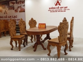 Bộ bàn ăn khuôn tranh bầu dục 6 ghế louis tựa cong gỗ hương đá cao cấp (Anh Tuấn, Hưng Yên) 13 Bo ban an huong da louis hoang gia tua cong 5 scaled