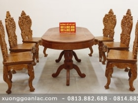Bộ bàn ăn khuôn tranh bầu dục 6 ghế louis tựa cong gỗ hương đá cao cấp (Anh Tuấn, Hưng Yên) 14 Bo ban an huong da louis hoang gia tua cong 8 scaled
