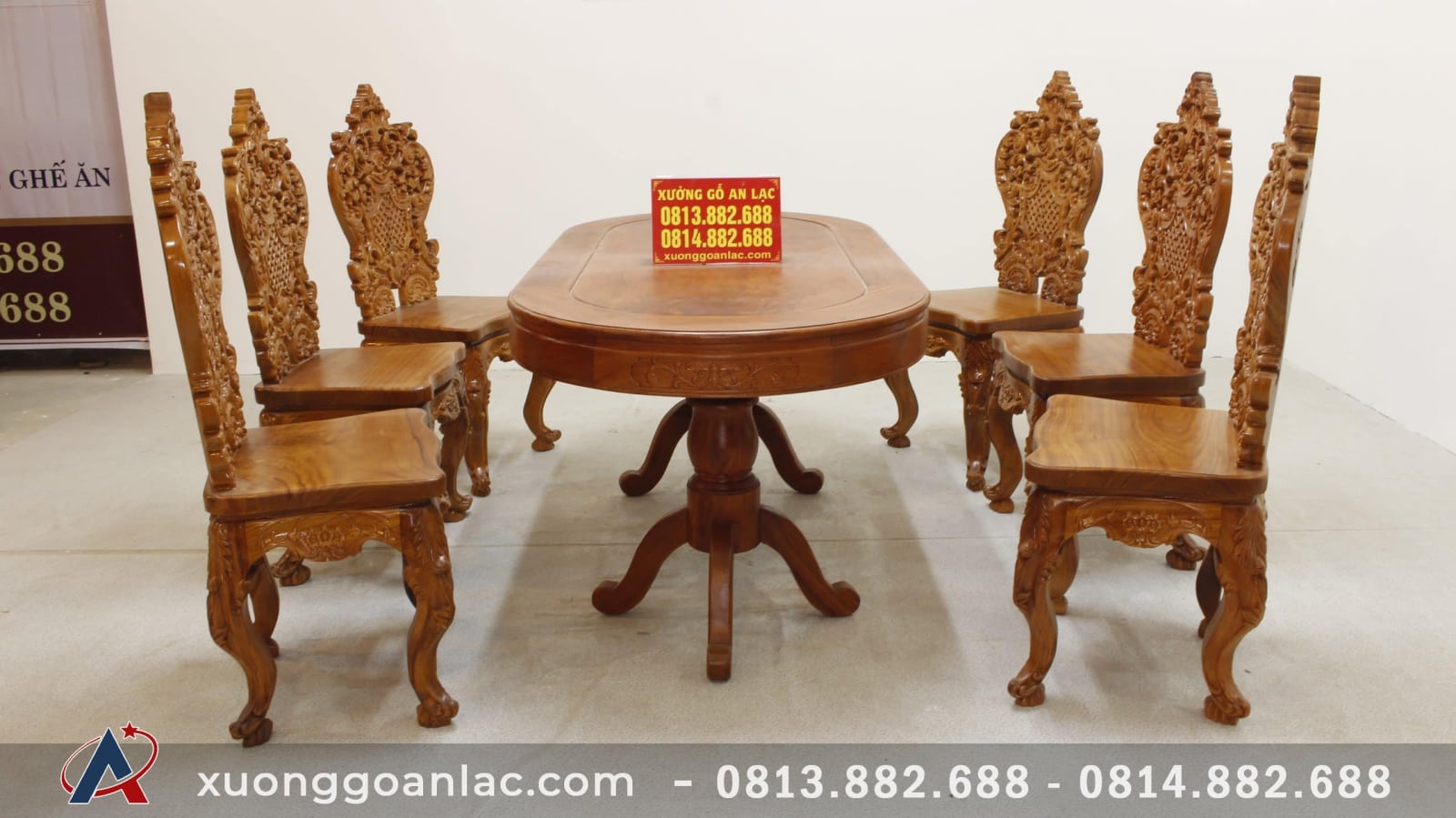Bộ bàn ăn khuôn tranh bầu dục 6 ghế louis tựa cong gỗ hương đá cao cấp (Anh Tuấn, Hưng Yên) 23 bộ bàn ghế ăn cao cấp