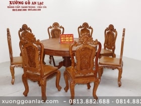 Bộ bàn tròn khuôn tranh gỗ hương đá cao cấp 8 ghế Louis hoa hồng 10 Bộ bàn khuôn tranh hương đá 8 ghế luois hoa hồng (1)