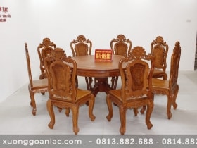 Bộ bàn tròn khuôn tranh gỗ hương đá cao cấp 8 ghế Louis hoa hồng 11 Bộ bàn khuôn tranh hương đá 8 ghế luois hoa hồng (1)