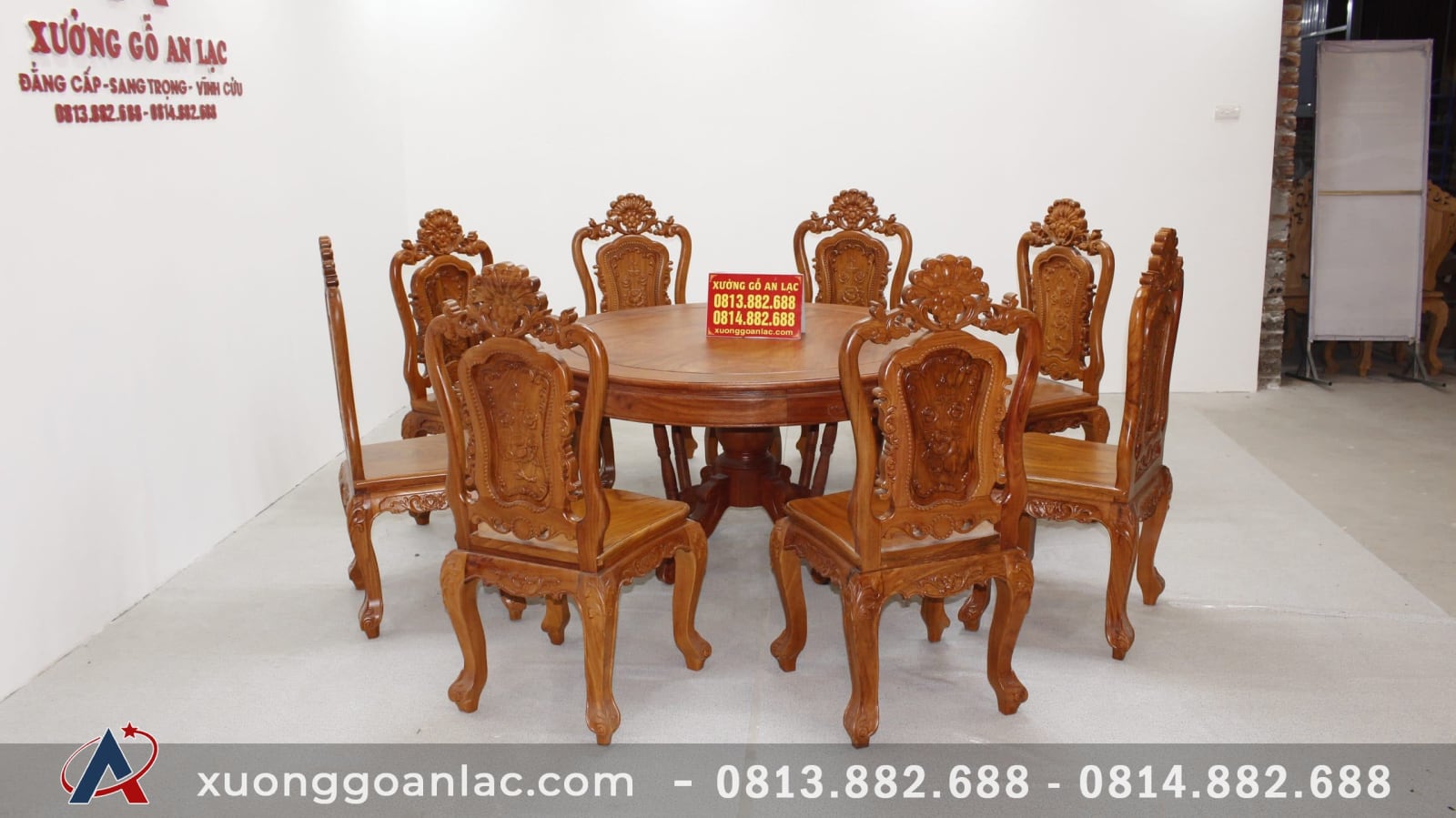 Bộ bàn tròn khuôn tranh gỗ hương đá cao cấp 8 ghế Louis hoa hồng 19 bàn ăn 8 ghế gỗ hương