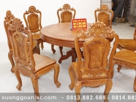 Bộ bàn tròn khuôn tranh gỗ hương đá cao cấp 8 ghế Louis hoa hồng 12 Bộ bàn khuôn tranh hương đá 8 ghế luois hoa hồng (1)