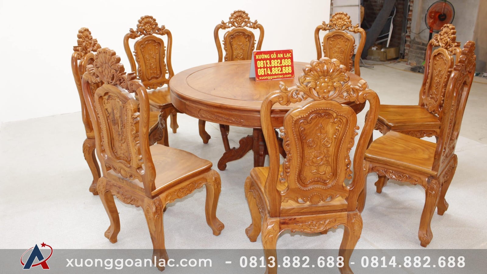 Bộ bàn tròn khuôn tranh gỗ hương đá cao cấp 8 ghế Louis hoa hồng 4 Bộ bàn khuôn tranh hương đá 8 ghế luois hoa hồng (1)