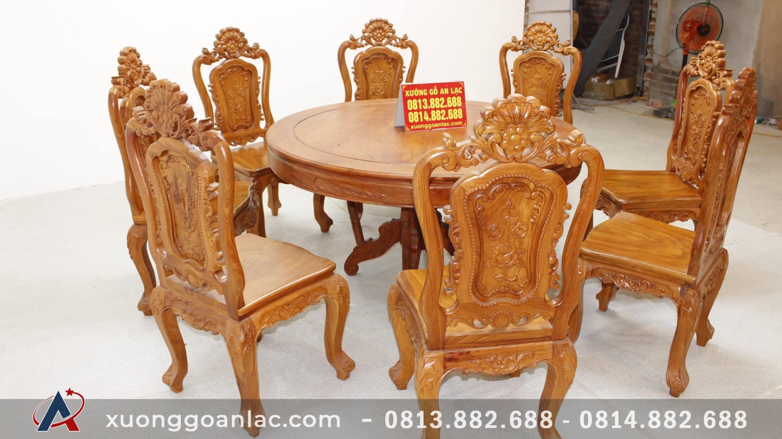 Bộ bàn tròn khuôn tranh gỗ hương đá cao cấp 8 ghế Louis hoa hồng 21 bàn ăn gỗ hương đá 8 ghế luois hoa hồng