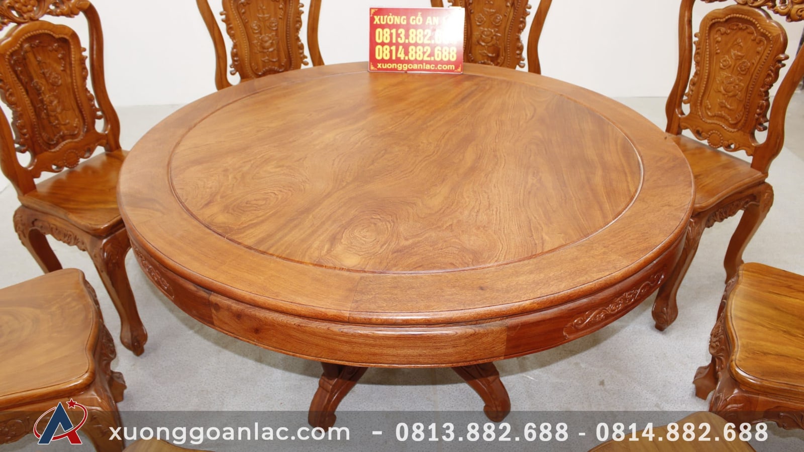 Bộ bàn tròn khuôn tranh gỗ hương đá cao cấp 8 ghế Louis hoa hồng 20 Bộ bàn khuôn tranh hương đá
