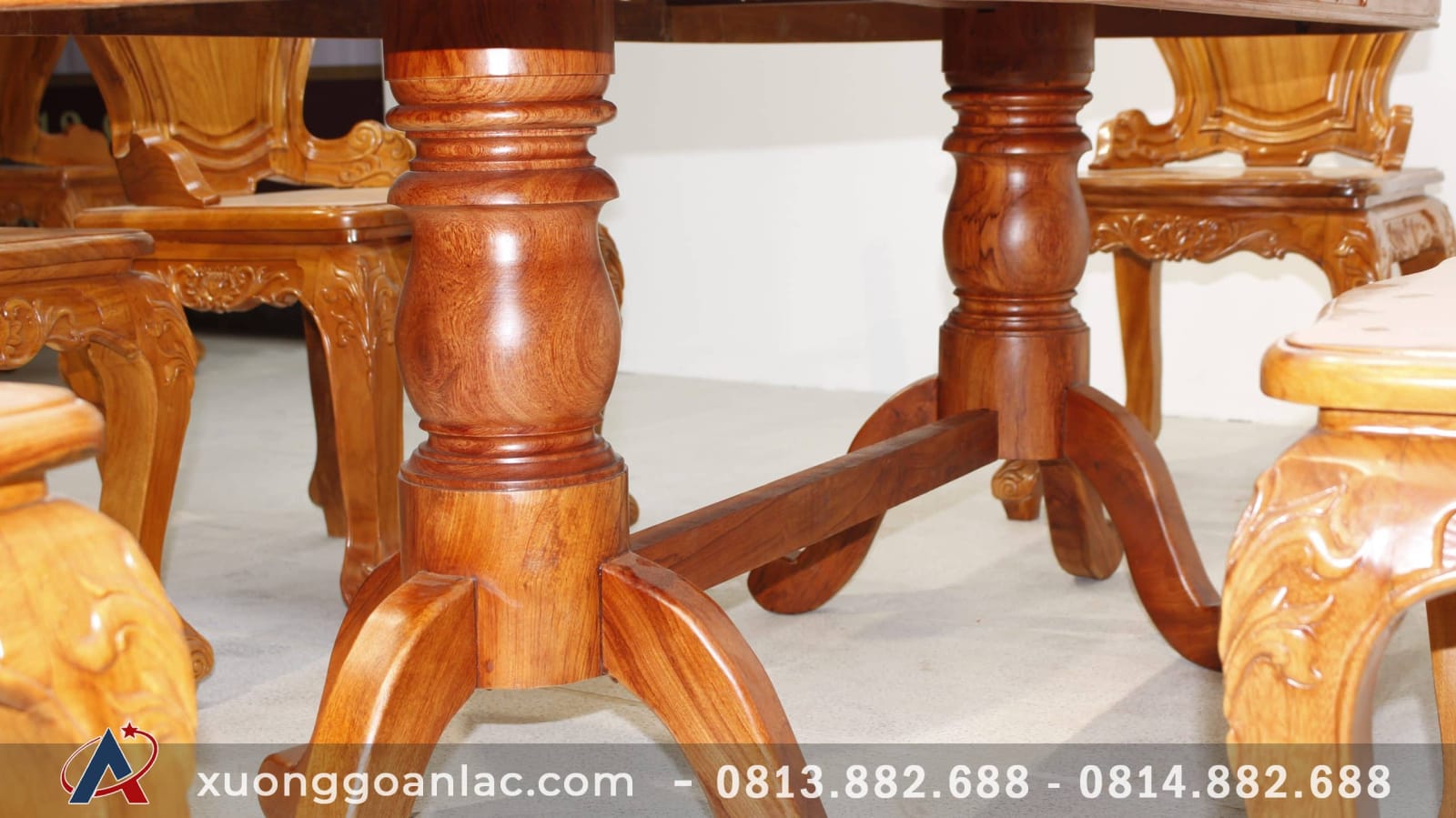 Bộ bàn ăn 6 ghế louis gỗ hương đá cao cấp 27 chân bàn hình trụ gỗ hương đá