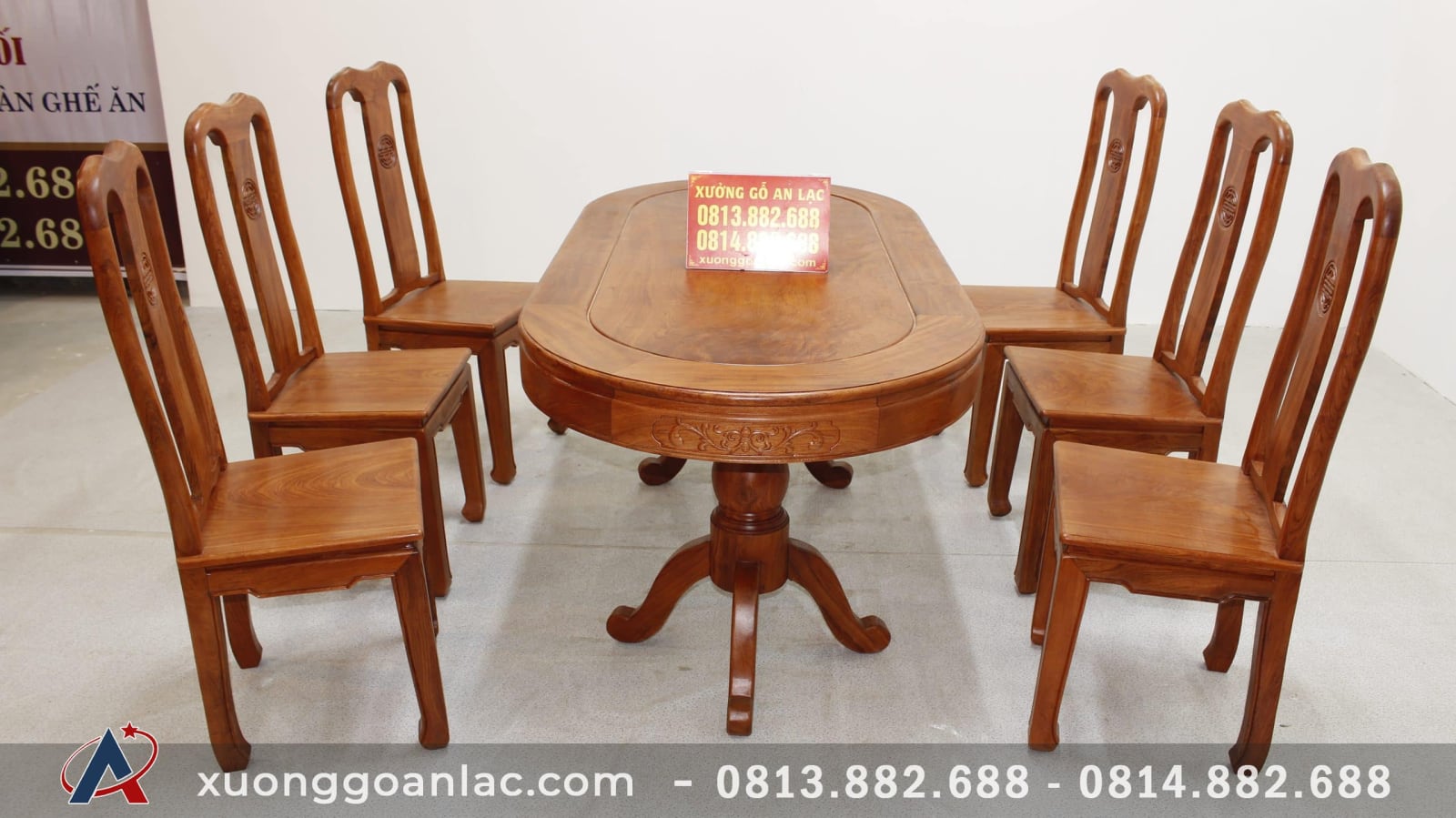 Bộ bàn ăn bầu dục 6 ghế chữ thọ gỗ hương đá cực vip 3 Bộ bàn ăn bầu dục 6 ghế chữ thọ gỗ hương đá cực vip - Ảnh 3