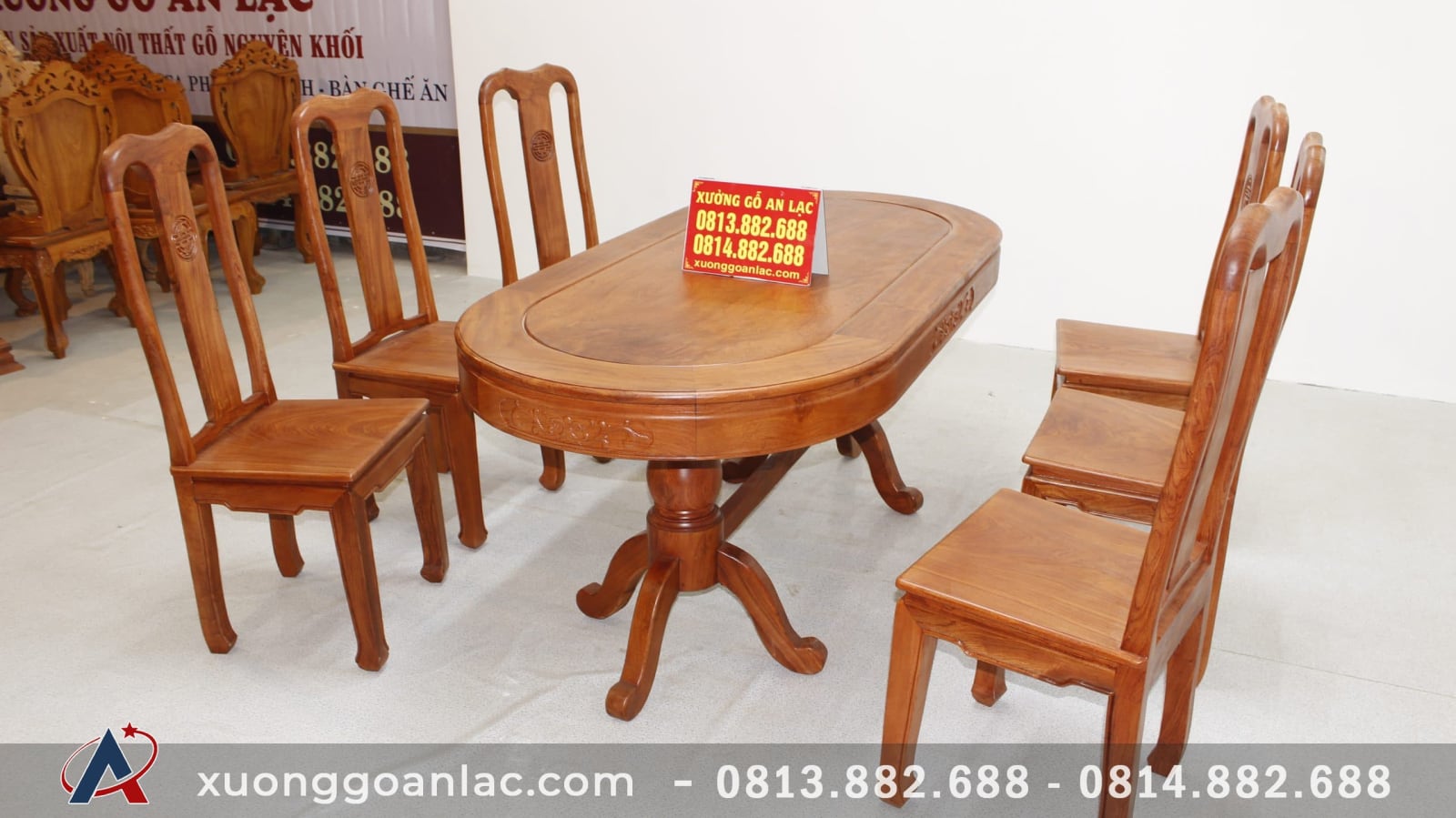 Bộ bàn ăn bầu dục 6 ghế chữ thọ gỗ hương đá cực vip 21 bàn ăn bầu dục gỗ hương đá