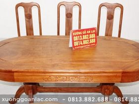 Bộ bàn ăn bầu dục 6 ghế chữ thọ gỗ hương đá cực vip 18 mặt bàn hương đá khuôn tranh
