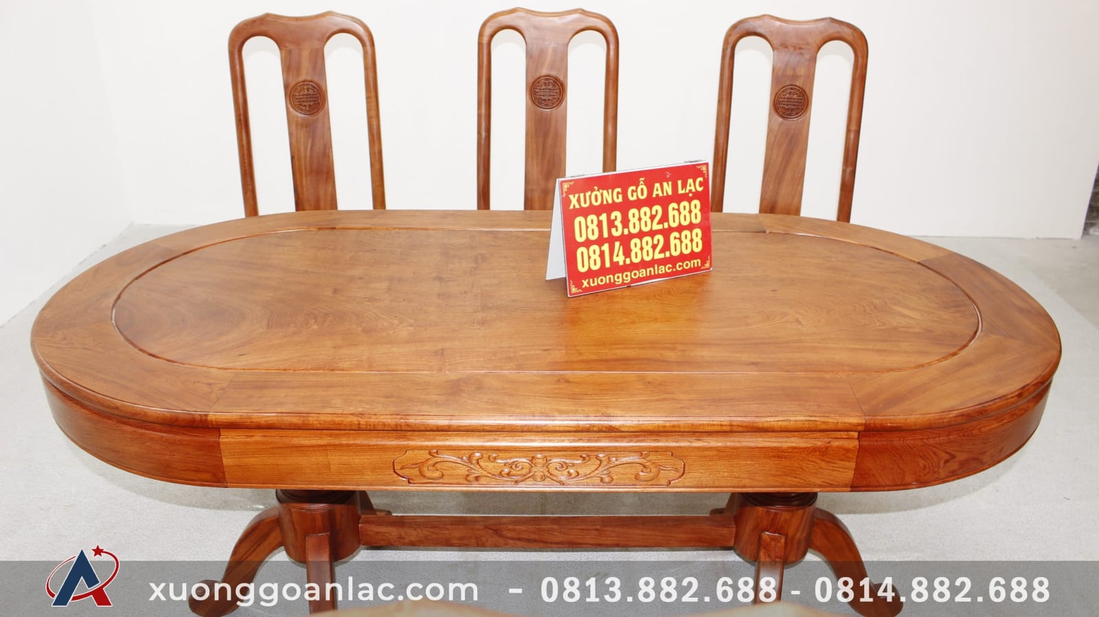 Bộ bàn ăn bầu dục 6 ghế chữ thọ gỗ hương đá cực vip 22 mặt bàn hương đá khuôn tranh
