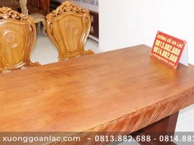 Bàn ăn nguyên khối đục tim 2m84 với 8 ghế Louis hoa lá tây có tay (Anh Tuấn, Đồng Nai) 18 bộ bàn ăn gỗ hương nguyên khối