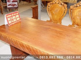 Bàn ăn nguyên khối đục tim 2m84 với 8 ghế Louis hoa lá tây có tay (Anh Tuấn, Đồng Nai) 19 bàn ăn nguyên khối gỗ hương