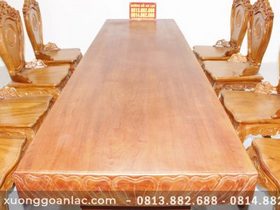 Bàn ăn nguyên khối đục tim 2m84 với 8 ghế Louis hoa lá tây có tay (Anh Tuấn, Đồng Nai) 20 bộ bàn ăn hương đá hoa lá tây 8 ghế (10)