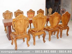 Bàn ăn nguyên khối đục tim 2m84 với 8 ghế Louis hoa lá tây có tay (Anh Tuấn, Đồng Nai) 16 bo ban an huong da hoa la tay 8 ghe 3 scaled