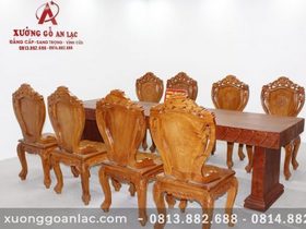 Bàn ăn nguyên khối đục tim 2m84 với 8 ghế Louis hoa lá tây có tay (Anh Tuấn, Đồng Nai) 13 bo ban an huong da hoa la tay 8 ghe 4 scaled