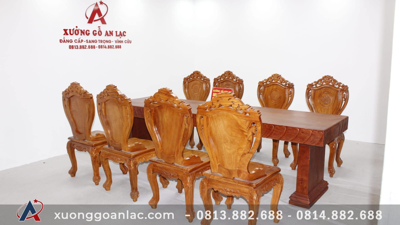 Bàn ăn nguyên khối đục tim 2m84 với 8 ghế Louis hoa lá tây có tay (Anh Tuấn, Đồng Nai) 2 Bàn ăn nguyên khối đục tim 2m84 với 8 ghế Louis hoa lá tây có tay (Anh Tuấn, Đồng Nai) - Ảnh 2