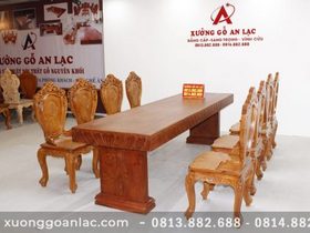 Bàn ăn nguyên khối đục tim 2m84 với 8 ghế Louis hoa lá tây có tay (Anh Tuấn, Đồng Nai) 14 bo ban an huong da hoa la tay 8 ghe 7 scaled