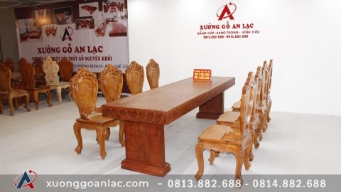 Tại sao sofa gỗ, bàn ghế gỗ nguyên khối ngày càng được ưa chuộng? 5 bo ban an huong da hoa la tay 8 ghe 7 scaled