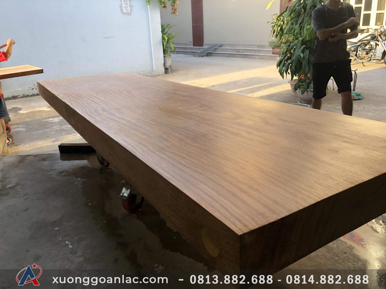 Mặt bàn nguyên khối gỗ cẩm hồng 351x101x16cm siêu vip 6 bàn chữ nhật nguyên khối