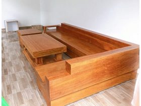 Sofa nguyên khối gỗ gõ đỏ chữ L KT: 3m20