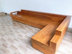 Sofa nguyên khối gỗ gõ đỏ chữ L KT: 3m20