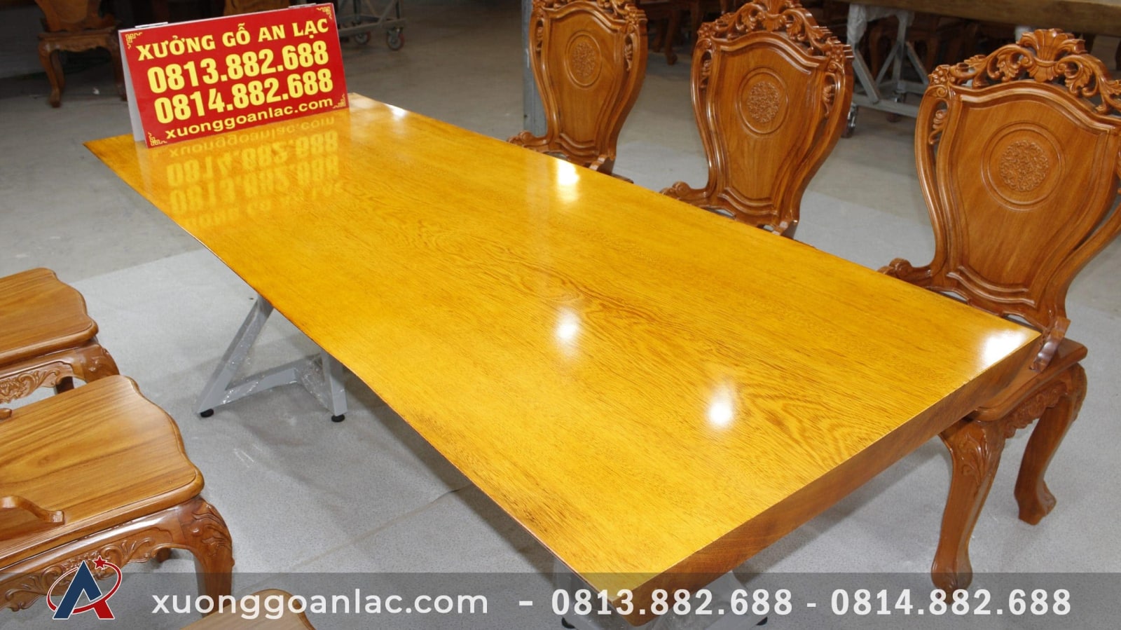 Bộ bàn ăn 6 ghế gõ đỏ mặt bàn nguyên khối 220x85x6cm 4 Mặt bàn phe cạnh tự nhiên