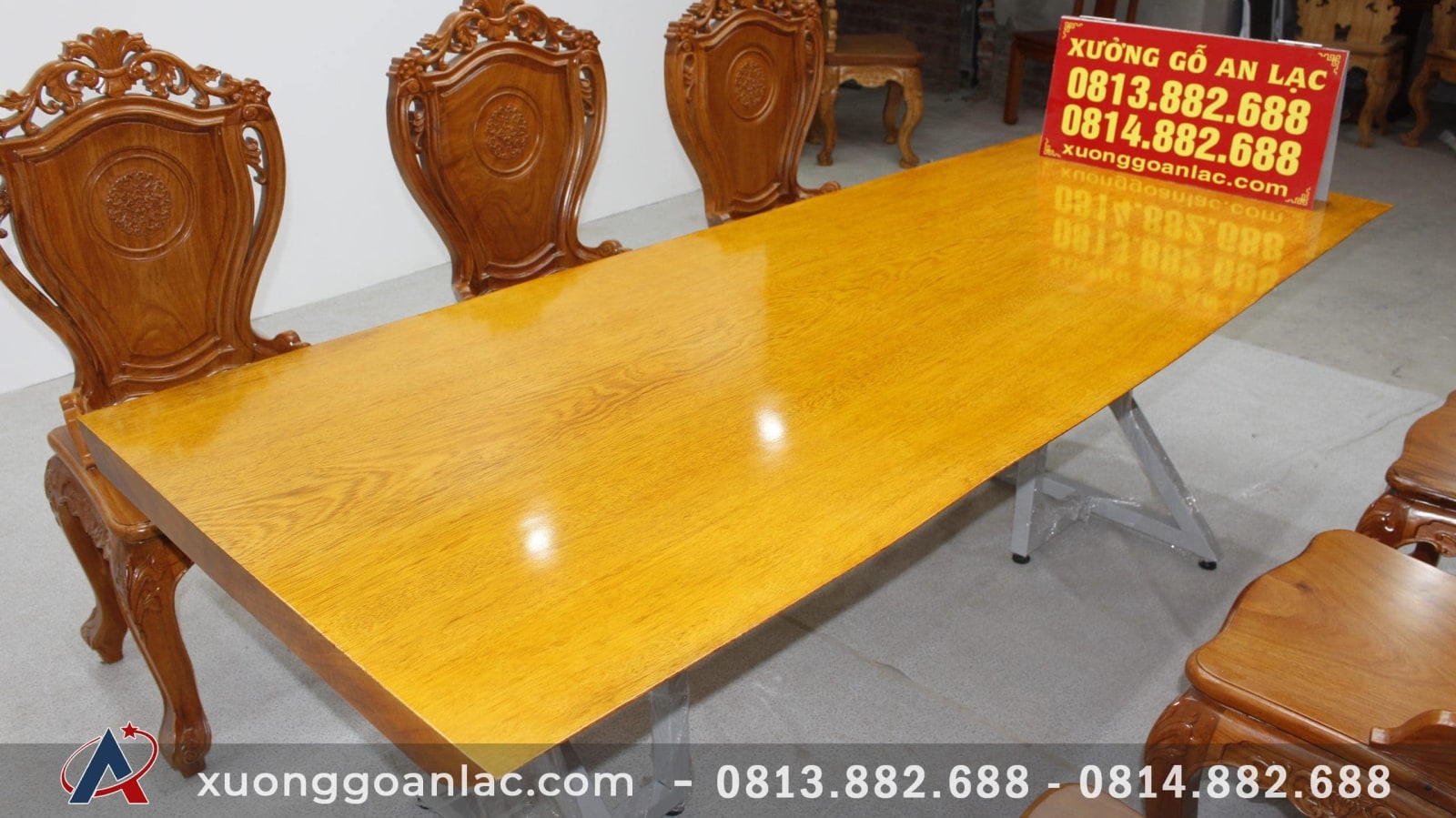 Bộ bàn ăn 6 ghế gõ đỏ mặt bàn nguyên khối 220x85x6cm 3 mặt bàn gỗ gõ đỏ