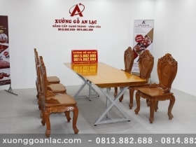 Bộ bàn ăn 6 ghế gõ đỏ mặt bàn nguyên khối 220x85x6cm 24 bàn ăn nguyên khối hàng tuyển