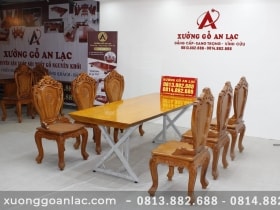 Bộ bàn ăn 6 ghế gõ đỏ mặt bàn nguyên khối 220x85x6cm 23 mẫu bàn ăn nguyên khối vip