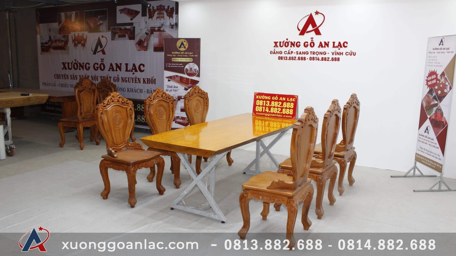 Bộ bàn ăn 6 ghế gõ đỏ mặt bàn nguyên khối 220x85x6cm 8 mẫu bàn ăn nguyên khối vip