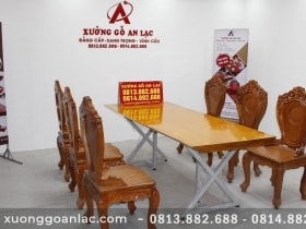 Bộ bàn ăn 6 ghế gõ đỏ mặt bàn nguyên khối 220x85x6cm 22 bộ bàn ăn nguyên khối 6 ghế