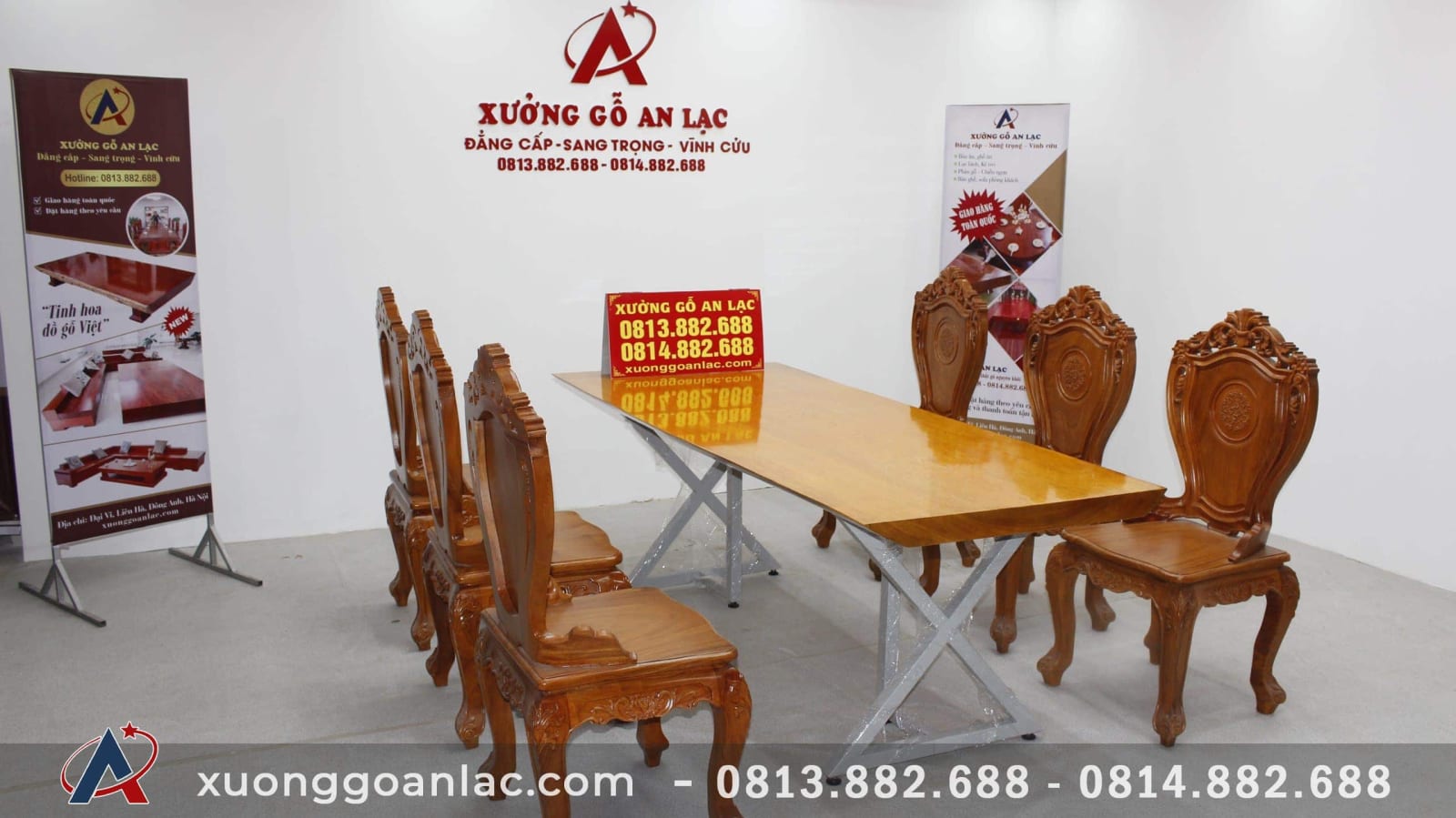 Bộ bàn ăn 6 ghế gõ đỏ mặt bàn nguyên khối 220x85x6cm 7 bộ bàn ăn nguyên khối 6 ghế