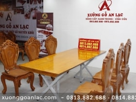 Bộ bàn ăn 6 ghế gõ đỏ mặt bàn nguyên khối 220x85x6cm 21 bàn ăn nguyên khối