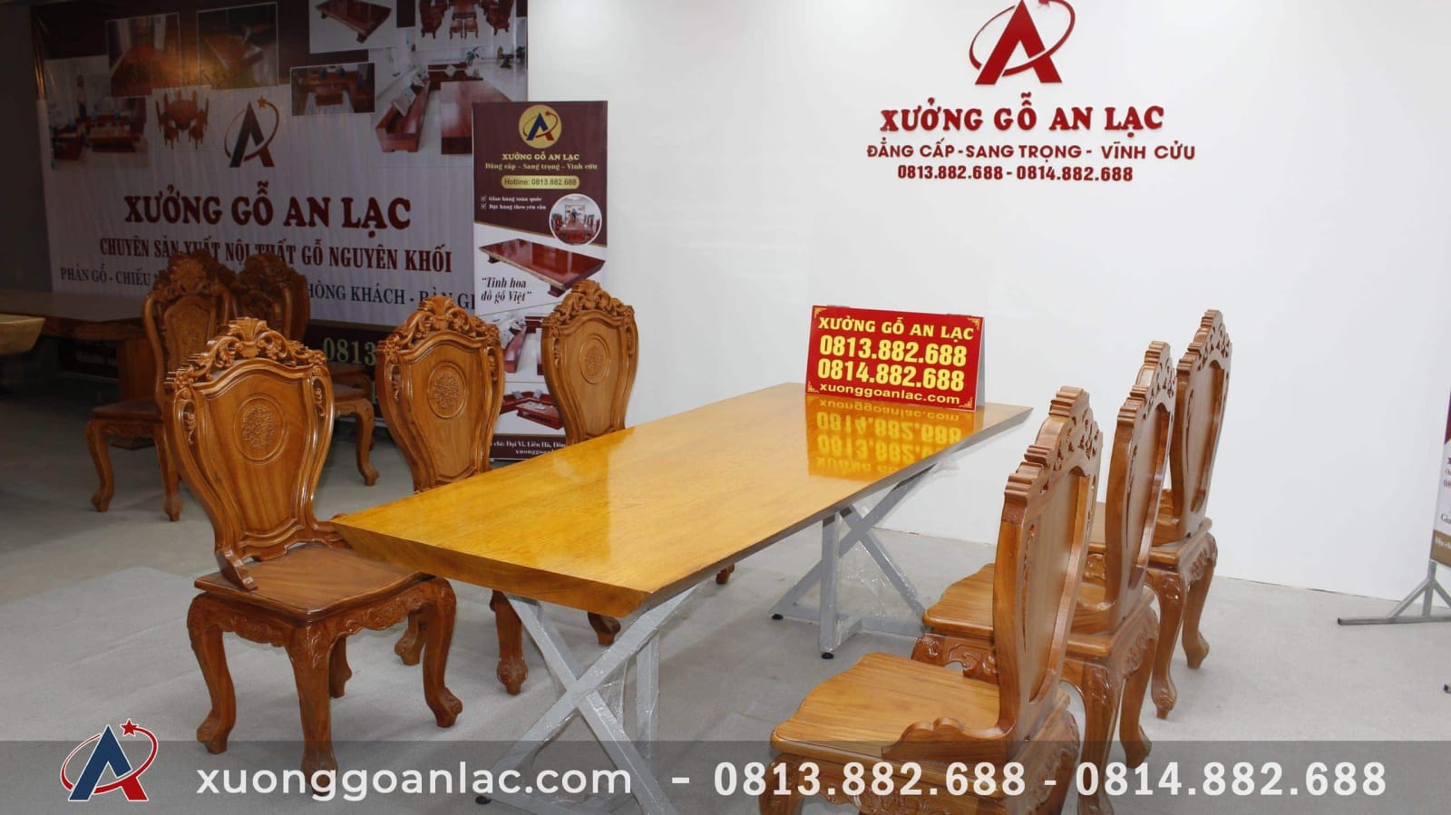 Bộ bàn ăn 6 ghế gõ đỏ mặt bàn nguyên khối 220x85x6cm 6 bàn ăn nguyên khối
