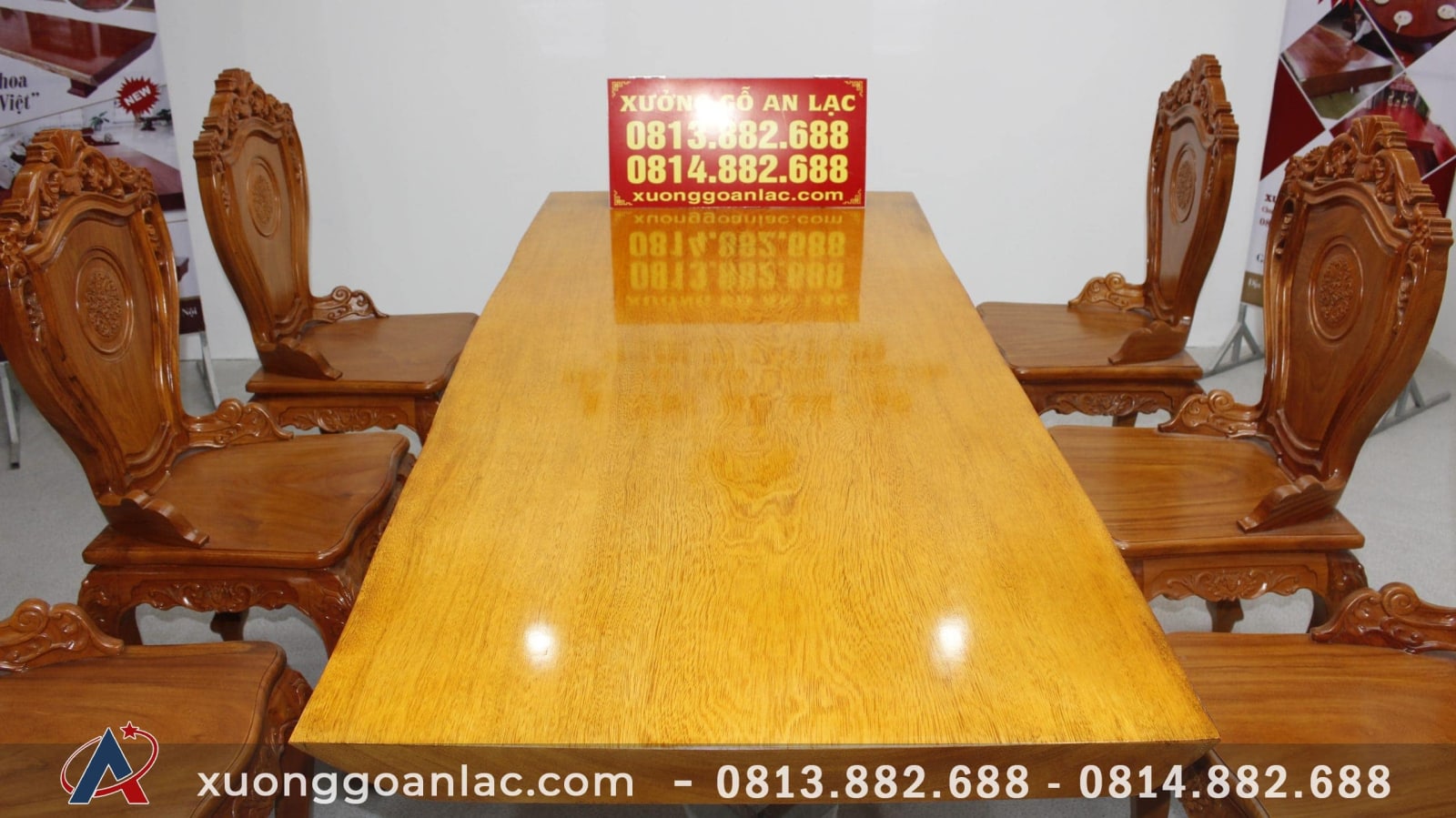 Bộ bàn ăn 6 ghế gõ đỏ mặt bàn nguyên khối 220x85x6cm 5 bàn ăn gỗ gõ đỏ cao cấp