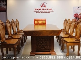 Bàn ăn nguyên khối gỗ cẩm hồng 8 ghế louis có tay