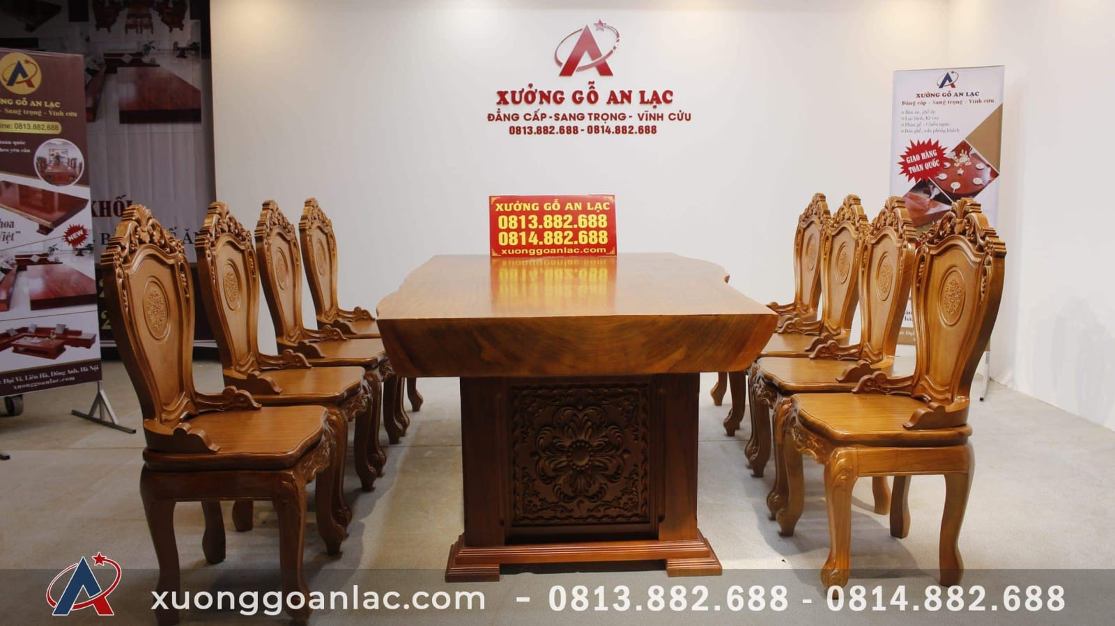 Bộ bàn ăn nguyên khối gỗ cẩm hồng 8 ghế louis có tay gỗ gõ đỏ (Anh Khoa, Trà Vinh) 1 Bàn ăn nguyên khối gỗ cẩm hồng 8 ghế louis có tay
